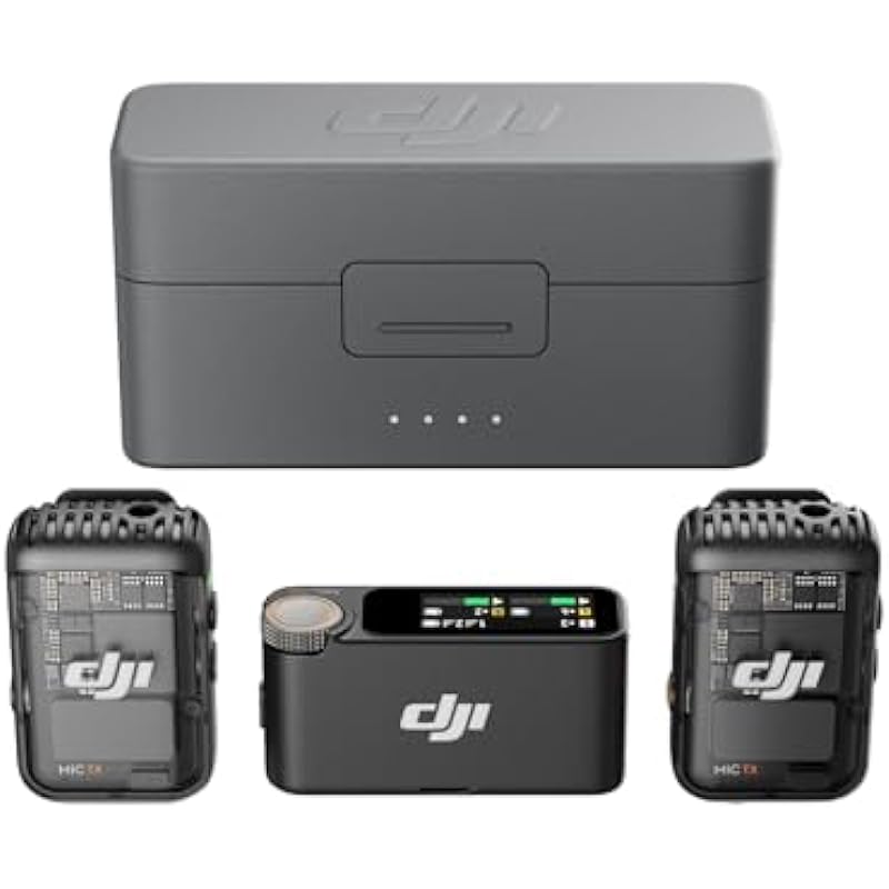 DJI Mic 2 (2 TX + 1 RX + Charging Case), All-in-one Wireless Microphone, Intelligent Noise Cancelling, 32-bit Float Internal Recording, 250m (820 ft.) Range, Microphone for iPhone, Android, Camera