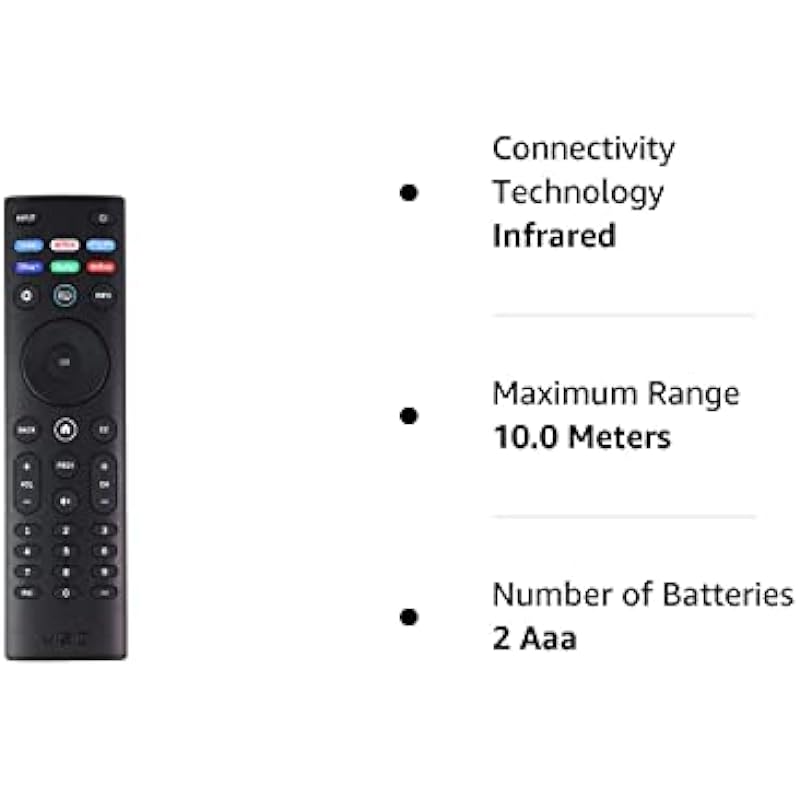 Vizio Remote (XRT140) with Vudu/Netflix/Prime/Disney/Hulu/Redbox Keys – Black