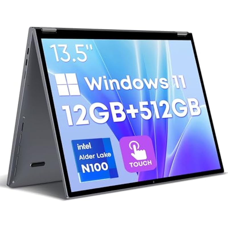 2023 CHUWI FreeBook 2-in-1 Touchscreen Laptop 13.5”, 12GB RAM 512GB SSD, 12th Gen Intel N100(up to 3.4GHz), 1TB SSD Expand, Windows 11 Laptops, FHD 2256*1504, Backlit Keyboard, WiFi 6, BT5.2, Webcam