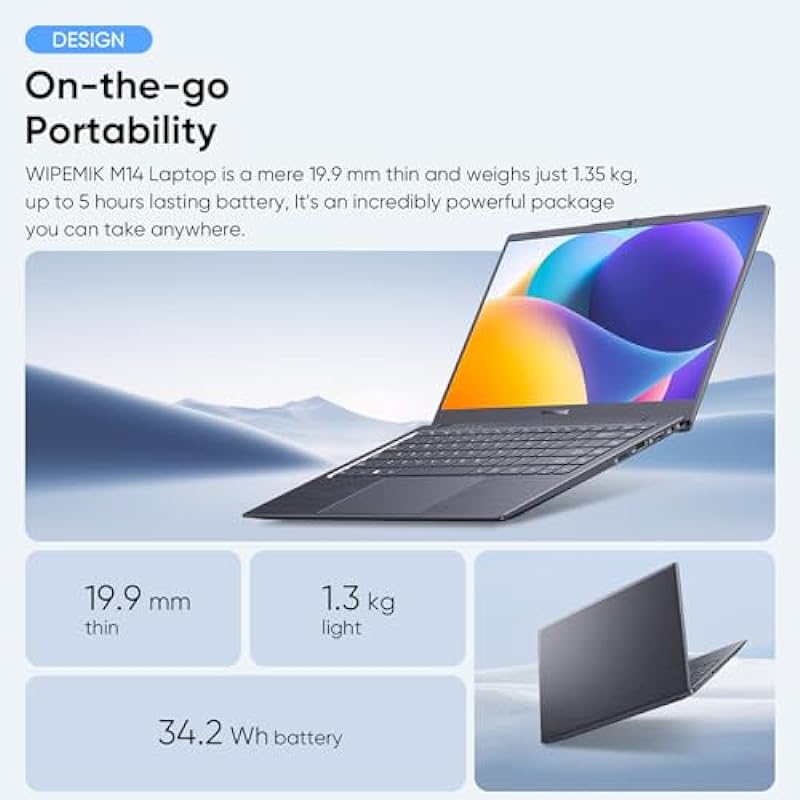 WIPEMIK 2024 Newest Laptop Computer, 8GB RAM Laptop 256GB SSD, Intel Celeron Processor Windows 11 Laptop, 14 Inch Full HD 1080P IPS School Laptop, Support 2.4G/5G WiFi, USB 3.0, Long Lasting Battery