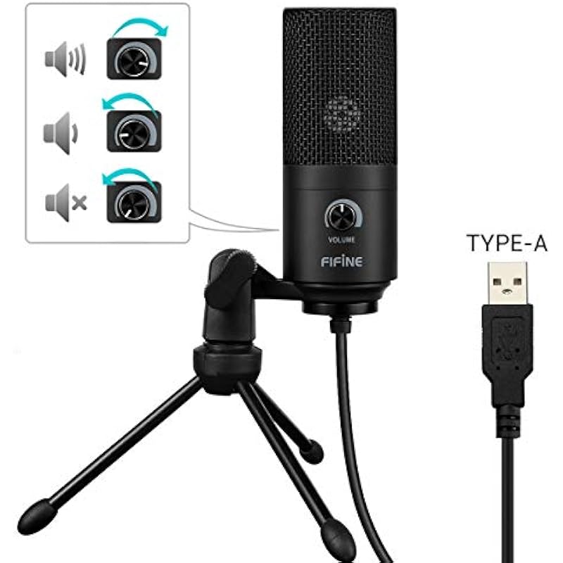 FIFINE USB Microphone, Metal Condenser Recording Microphone for Laptop MAC or Windows Cardioid Studio Recording Vocals, Voice Overs,Streaming Broadcast and YouTube Videos-K669B