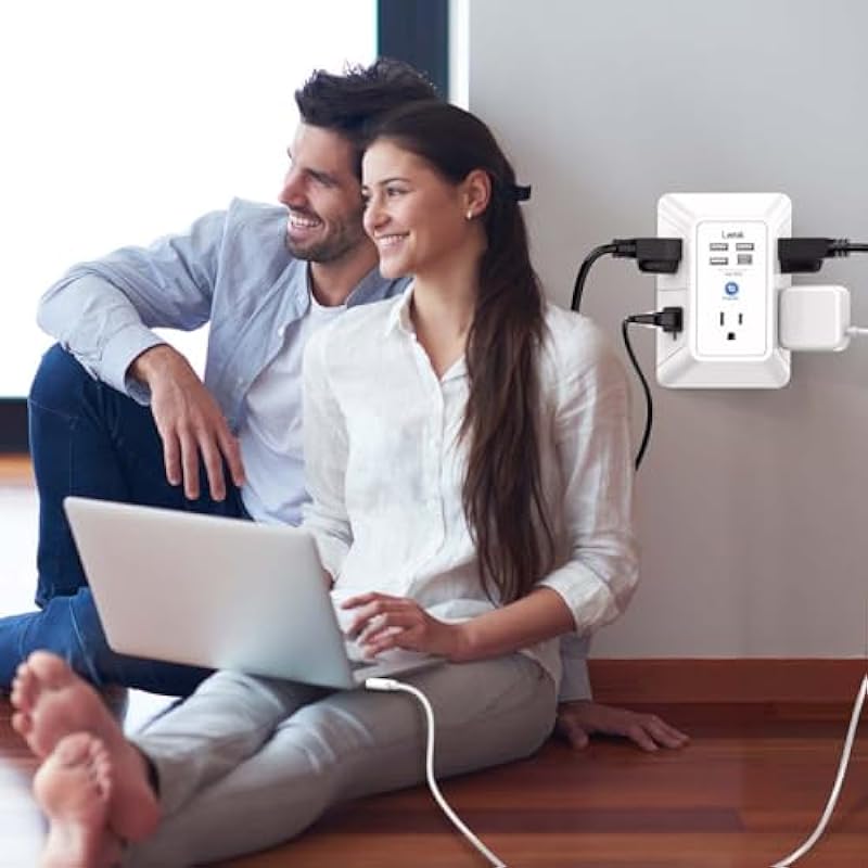 5-Outlet Surge Protector Wall Charger with 4 USB Ports – 1680J Multi Plug for Home, Office, Travel