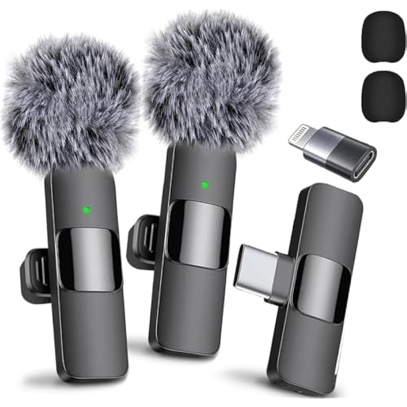 Mini Mic Pro 2024 Professional Wireless Lavalier Microphone for iPhone 15 Pro Max, iPad, Android – 2 Pack Noise Canceling Crystal Clear Recording with USB-C, Live Streaming, YouTube, TikTok