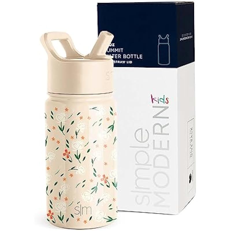 Simple Modern Kids Water Bottle with Straw Lid | Insulated Stainless Steel Reusable Tumbler for Toddlers, Girls | Summit Collection | 14oz, Chloe Floral