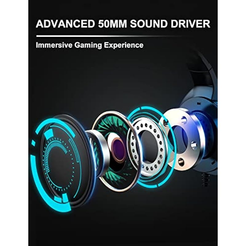 ZIUMIER Gaming Headset with Microphone, Compatible with PS4 PS5 Xbox One PC Laptop, Over-Ear Headphones with LED RGB Light, Noise Canceling Mic, 7.1 Stereo Surround Sound