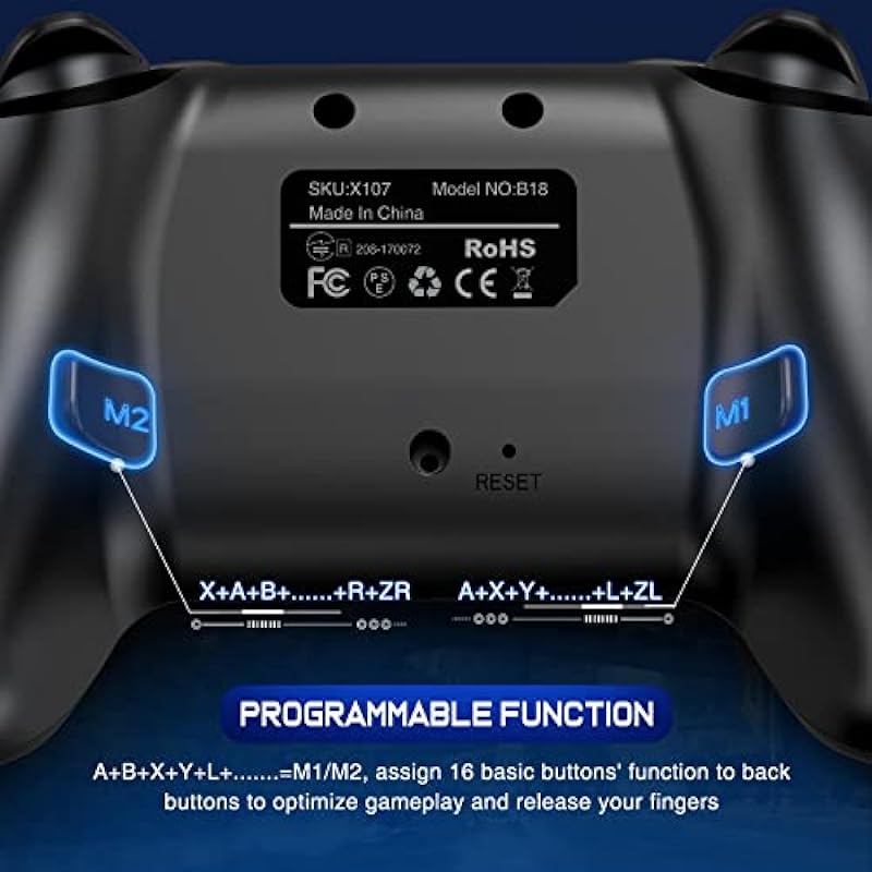 Wireless Switch Controller for Nintendo Switch/Lite/OLED Controller, Switch Controller with a Mouse Touch Feeling on Back Buttons, Extra Switch Pro Controller with Wake-up,Programmable, Turbo Function (Red+Blue)