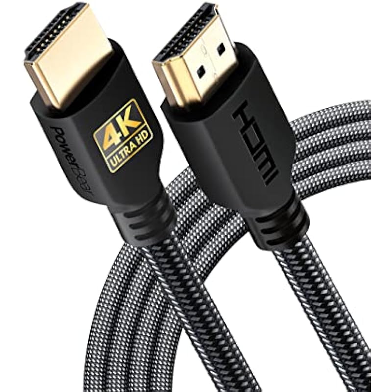 PowerBear 4K HDMI Cable 10 ft | High Speed Hdmi Cables, Braided Nylon & Gold Connectors, 4K @ 60Hz, Ultra HD, 2K, 1080P, ARC & CL3 Rated | for Laptop, Monitor, PS5, PS4, Xbox One, Fire TV, & More