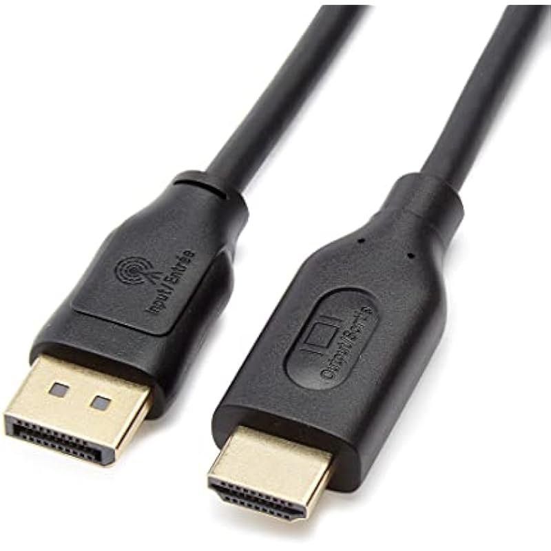 Amazon Basics DisplayPort to HDMI Display Cable, Uni-Directional, 4k@30Hz, 1920×1200, 1080p, Gold-Plated Plugs, 6 Foot, Black