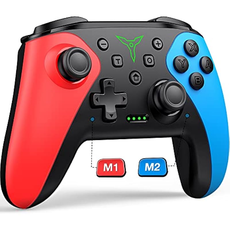 Wireless Switch Controller for Nintendo Switch/Lite/OLED Controller, Switch Controller with a Mouse Touch Feeling on Back Buttons, Extra Switch Pro Controller with Wake-up,Programmable, Turbo Function (Red+Blue)