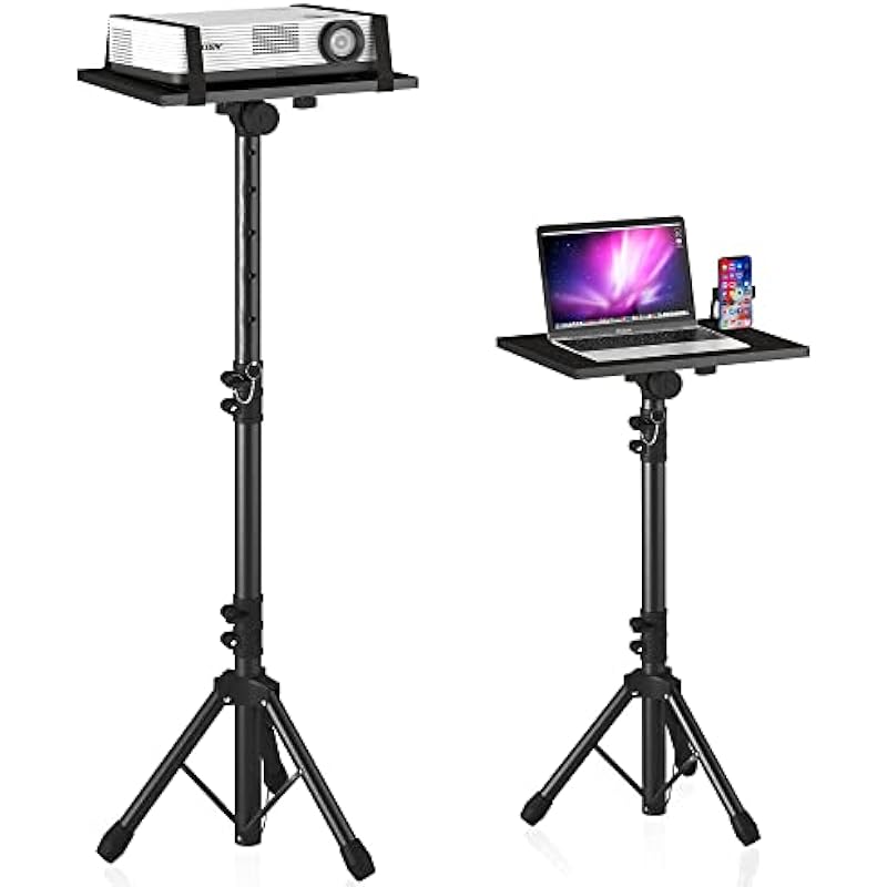 DECOSIS Projector Stand Tripod from 23″ to 46″, Laptop Tripod Stand Height Adjustable with Gooseneck Phone Holder, Laptop Floor Stand for Office, Home, Stage, Studio, DJ Racks Holder Mount