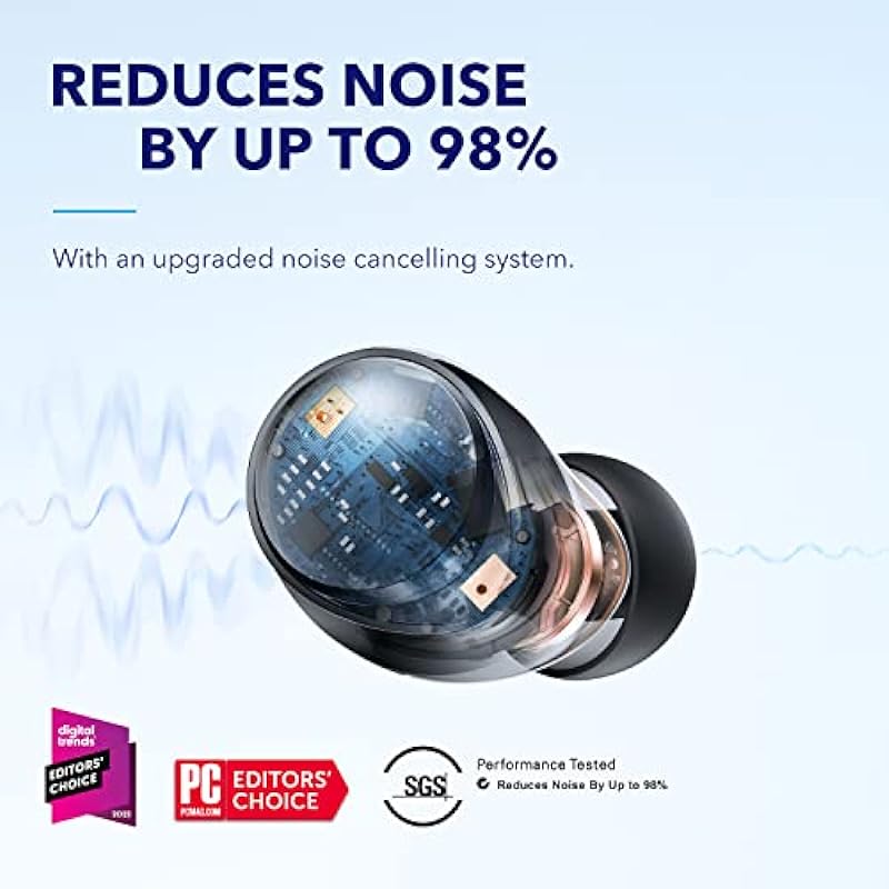 Soundcore by Anker Space A40 Auto-Adjustable Active Noise Cancelling Wireless Earbuds, Reduce Noise by Up to 98%, 50H Playtime, Comfortable Fit, Hi-Res Sound, App Customization, Wireless Charge