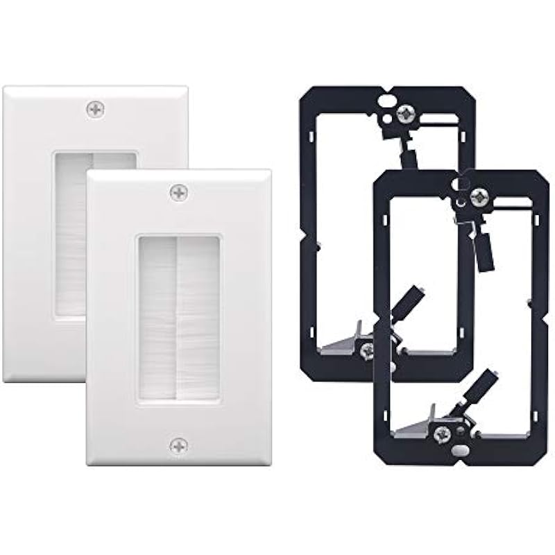 VCE Wall Plate Cable Pass Through with Bracket, UL Listed Decorator Cover for Low Voltage Cables – White, 2-Pack