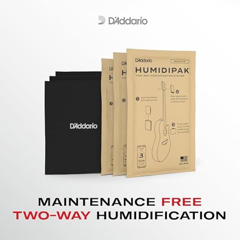 D’Addario Accessories Guitar Humidifier Packs – Two-Way Humidification System Conditioning Packets – For Maintaining Proper Guitar Humidification Level – 3 Maintain Replacement Packets