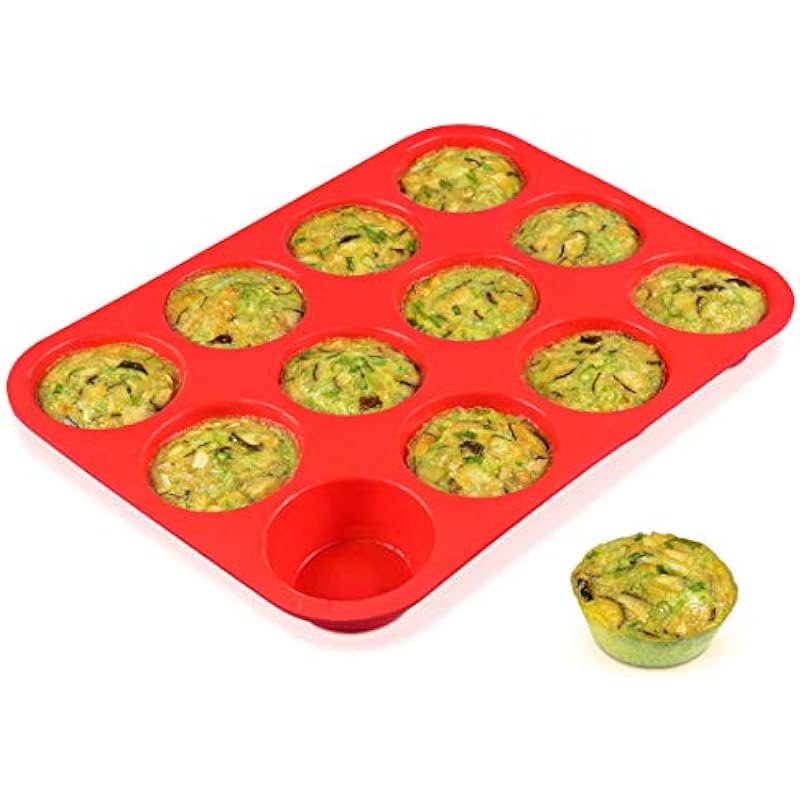 CAKETIME 12 Cups Silicone Muffin Pan – Nonstick BPA Free Cupcake Pan 1 Pack Regular Size Silicone Mold