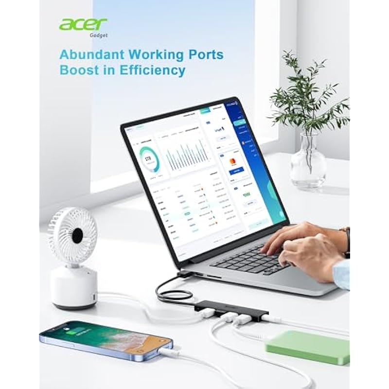Acer USB Hub 4 Ports, Multiple USB 3.0 Hub, USB A Splitter for Laptop with USB C Power Port, USB Extender for A Port Laptop, Windows, Linux, Acer PC and More
