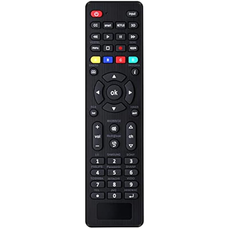 Universal Tv Remote for LG,Samsung, TCL, Philips, Vizio, Sharp, Sony, Panasonic, Sanyo, Insignia, Toshiba and Other Brands LCD LED 3D HDTV Smart TV Remote Control