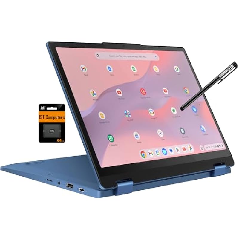 Lenovo Flex 3 Chromebook 2-in-1 12.2″ FHD+ Touchscreen Laptop (Intel N100, 4GB DDR5 RAM, 128GB (64GB eMMC + 64GB SD Card)) Student & Education, Webcam, NFC, HDMI, USB-C, IST Pen, Chrome OS, Blue