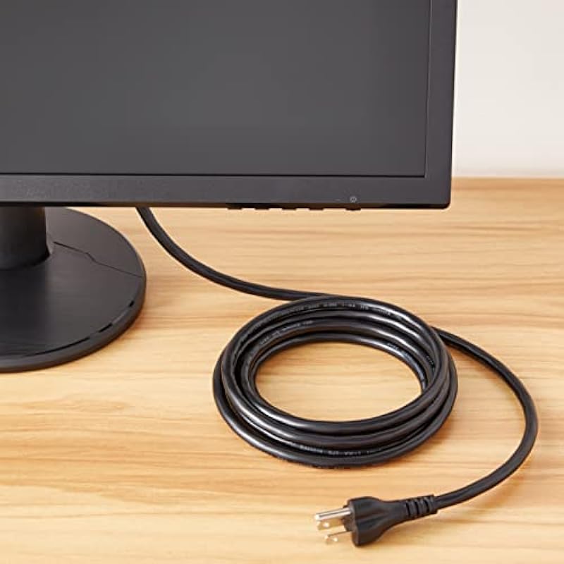 Amazon Basics Computer Monitor TV Replacement Power Cord, 10′, Black
