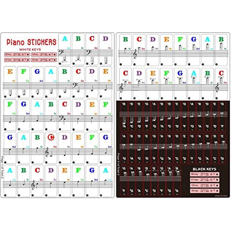 Piano Keyboard Stickers for 88/61/54/49/37 Key, Bold Large Letter Piano Stickers for Learning, Removable Piano Keyboard Letters, Notes Label for Beginners and Kids, Multicolor