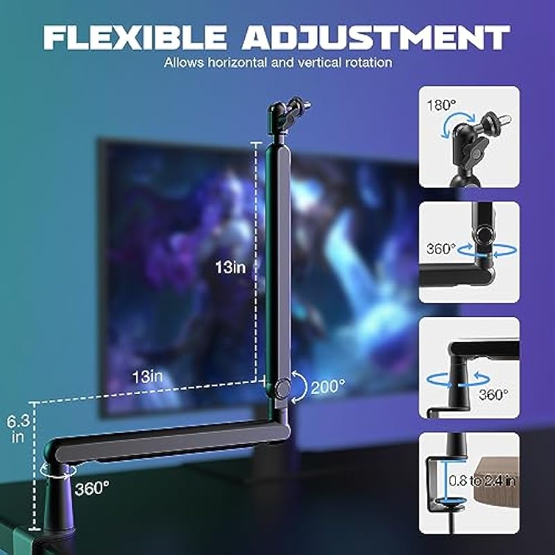 FIFINE Microphone Boom Arm, Low Profile Adjustable Stick Microphone Arm Stand with Desk Mount Clamp, Screw Adapter, Cable Management, for Podcast Streaming Gaming Studio-BM88