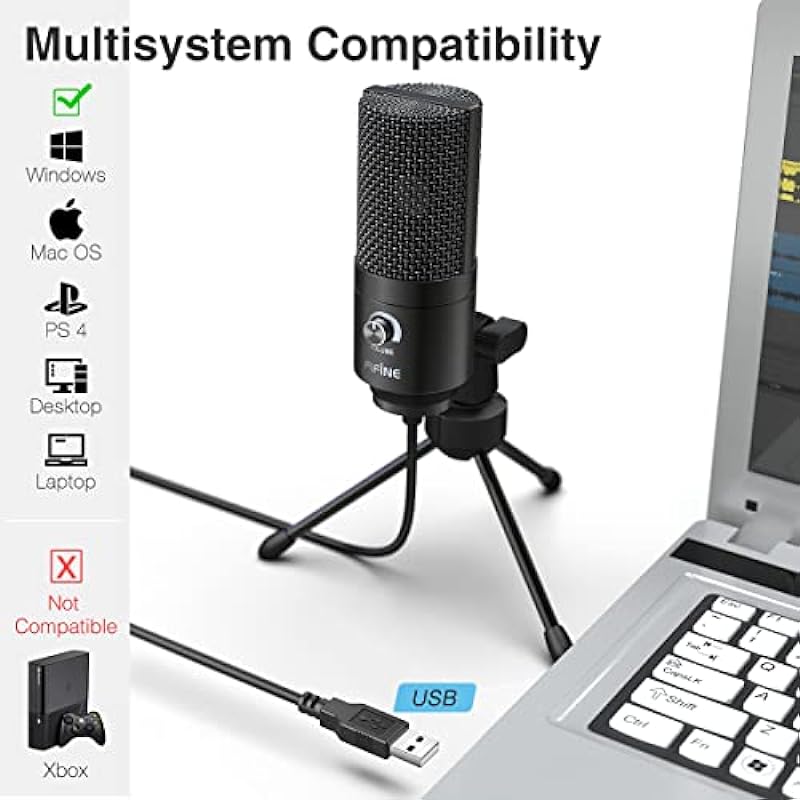 FIFINE USB Microphone, Metal Condenser Recording Microphone for Laptop MAC or Windows Cardioid Studio Recording Vocals, Voice Overs,Streaming Broadcast and YouTube Videos-K669B
