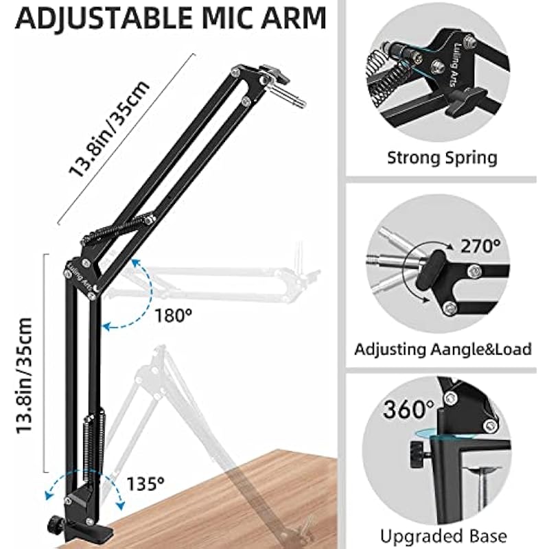 Microphone Stand for Blue Yeti, Quadcast Boom Arm Scissor Mic Stand with Windscreen and Double layered screen Pop Filter Heavy Duty Mic Boom Scissor Arm Stands, Broadcasting and Recording.Game