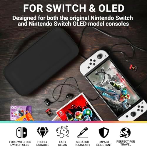 Orzly Carry Case Compatible with Nintendo Switch and New Switch OLED Console -Protective Hard Portable Travel Carry Case Shell Pouch with Pockets for Accessories and Games