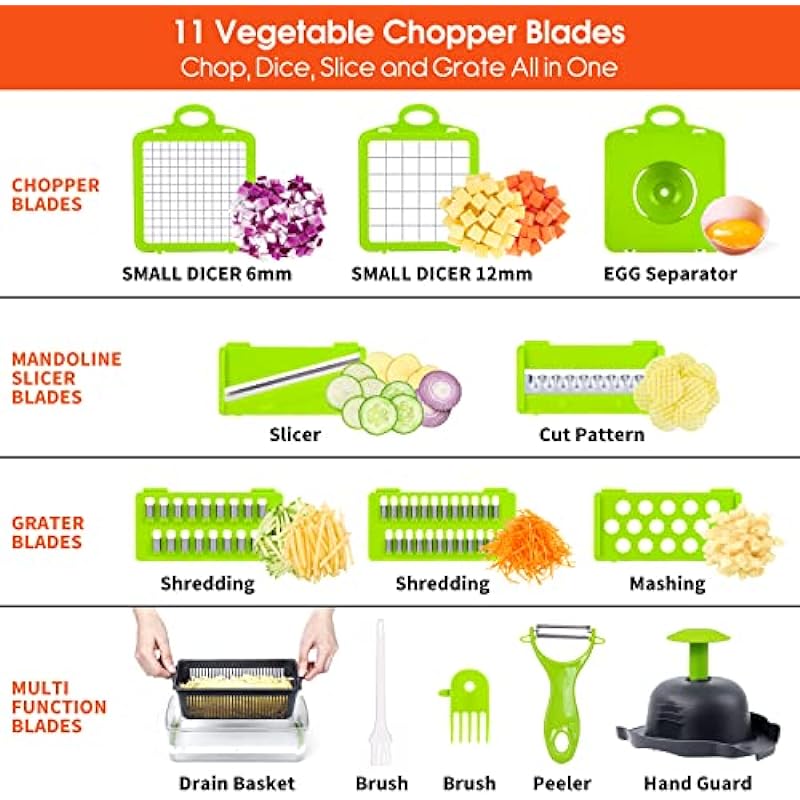 Vegetable Chopper, Pro Onion Chopper, 14 in 1Multifunctional Food Chopper, Kitchen Vegetable Slicer Dicer Cutter,Veggie Chopper With 8 Blades,Carrot Chopper With Container (Grey)