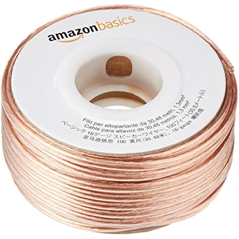 Amazon Basics 16-Gauge Speaker Wire Cable, 100 Feet, Bronze