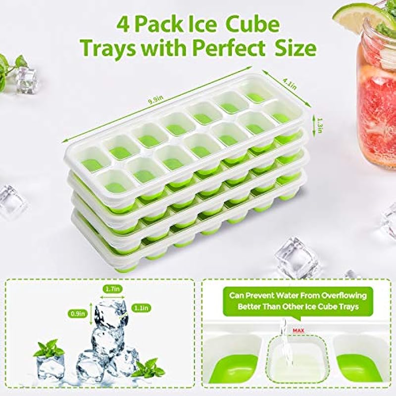 DOQAUS Ice Cube Trays 4 Pack, Easy-Release 56 pcs Ice Cubes Maker with Spill-Resistant Removable Lid, LFGB Certified and BPA Free, Stackable Flexible Silicone, for Baby Food, Cocktail, Coffee