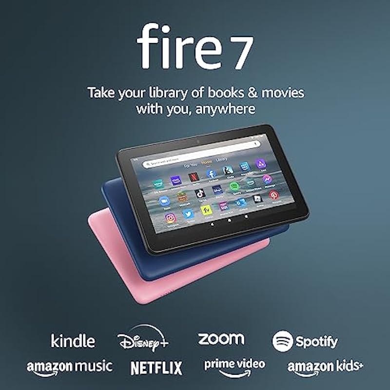 Amazon Fire 7 tablet, 7” display, read and watch, under $80 with 10-hour battery life, (2022 release), 32 GB, Denim