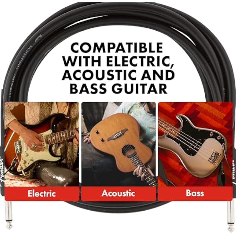 Fender Professional Series Instrument Cable, Guitar Cable 10 ft, Stage Ready with Anti-Kinking Design, Black