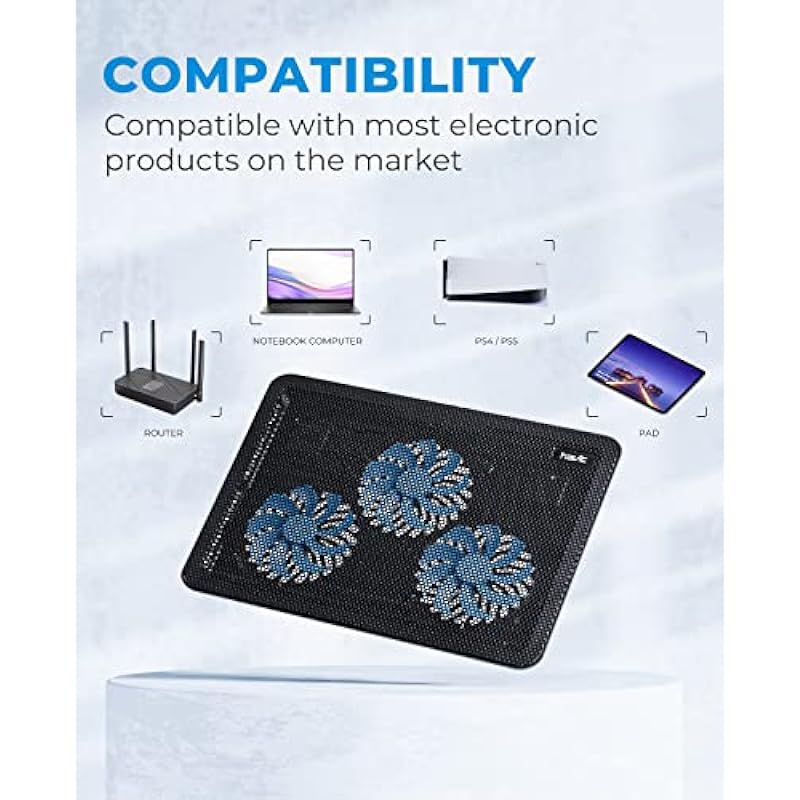 havit HV-F2056 15.6″-17″ Laptop Cooler Cooling Pad – Slim Portable USB Powered (3 Fans), Black/Blue