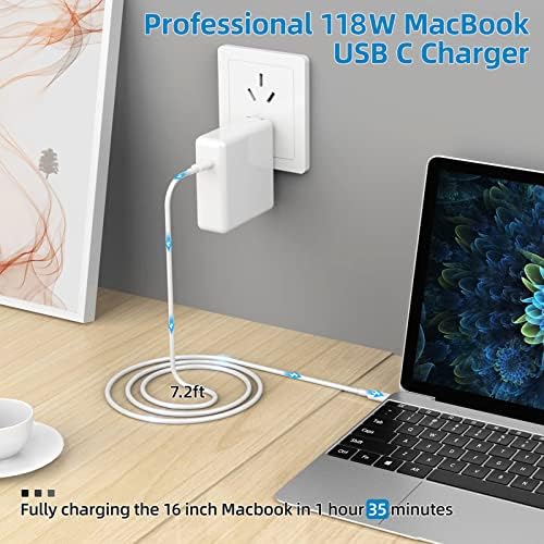 Mac Book Pro Charger – 118W USB C Charger Fast Charger for MacBook Air, iPad Pro, Samsung Galaxy and All USB-C Devices, 7.2ft USB C to C Cable
