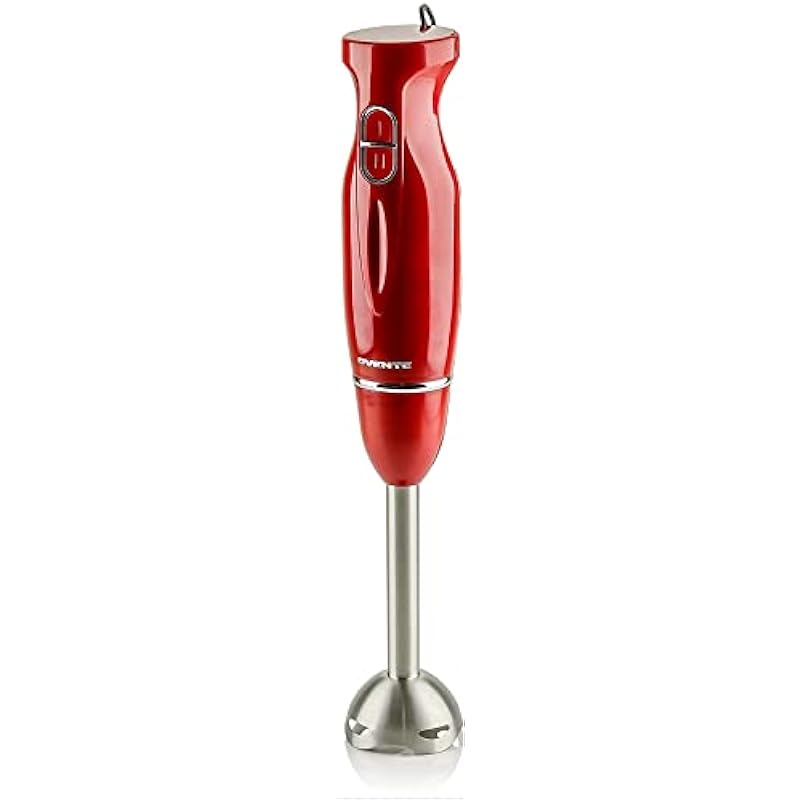 OVENTE Electric Immersion Hand Blender 300 Watt 2 Mixing Speed with Stainless Steel Blades, Powerful Portable Easy Control Grip Stick Mixer Perfect for Smoothies, Puree Baby Food & Soup, Red HS560R