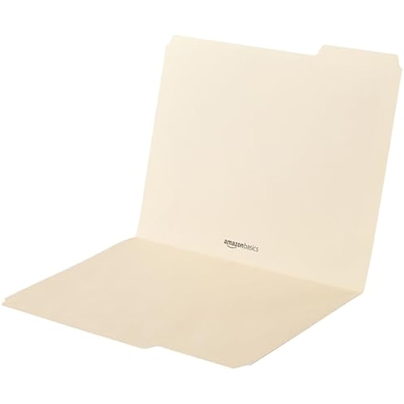 Amazon Basics 1/3-Cut Tab, Assorted Positions File Folders, Letter Size, Manila – Pack of 100