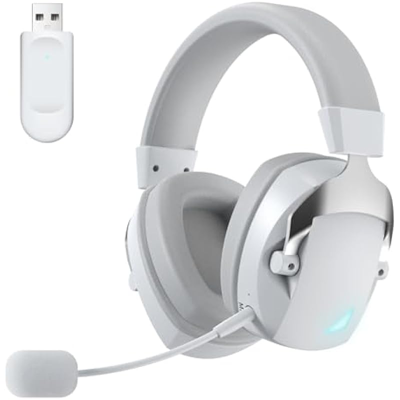 Wireless Gaming Headset with Flexible Noise Canceling Microphone, Low Latency Bluetooth Wireless Gaming Headphones for PC, PS4/5, Mac, Tablet, Notebook(Grey and White)