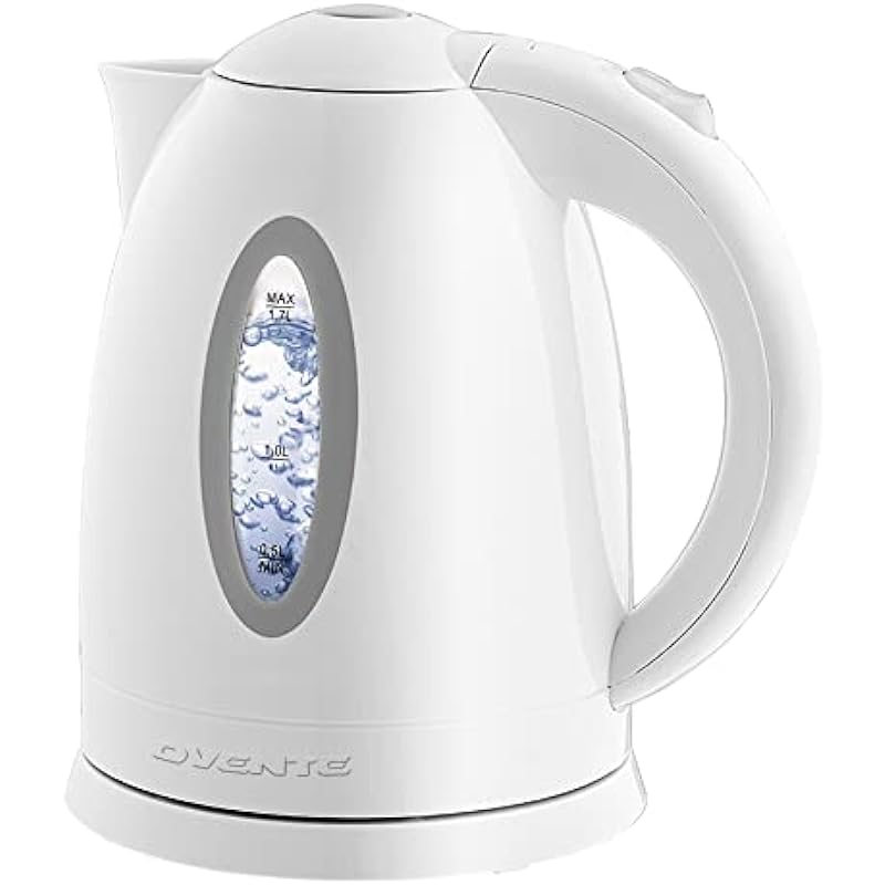 OVENTE Electric Kettle, Hot Water, Heater 1.7 Liter – BPA Free Fast Boiling Cordless Water Warmer – Auto Shut Off Instant Water Boiler for Coffee & Tea Pot – White KP72W