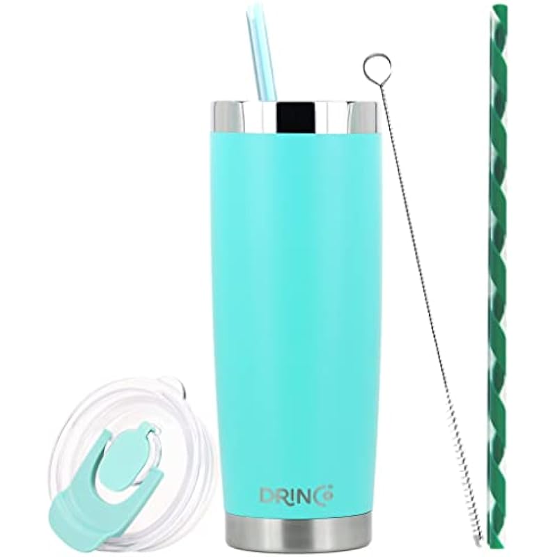 Drinco – 20 oz Stainless Steel Tumbler | Double Walled Vacuum Insulated Mug With Lid, 2 Straws, For Hot & Cold Drinks (20oz, 20oz Teal), 1 Count (Pack of 1)
