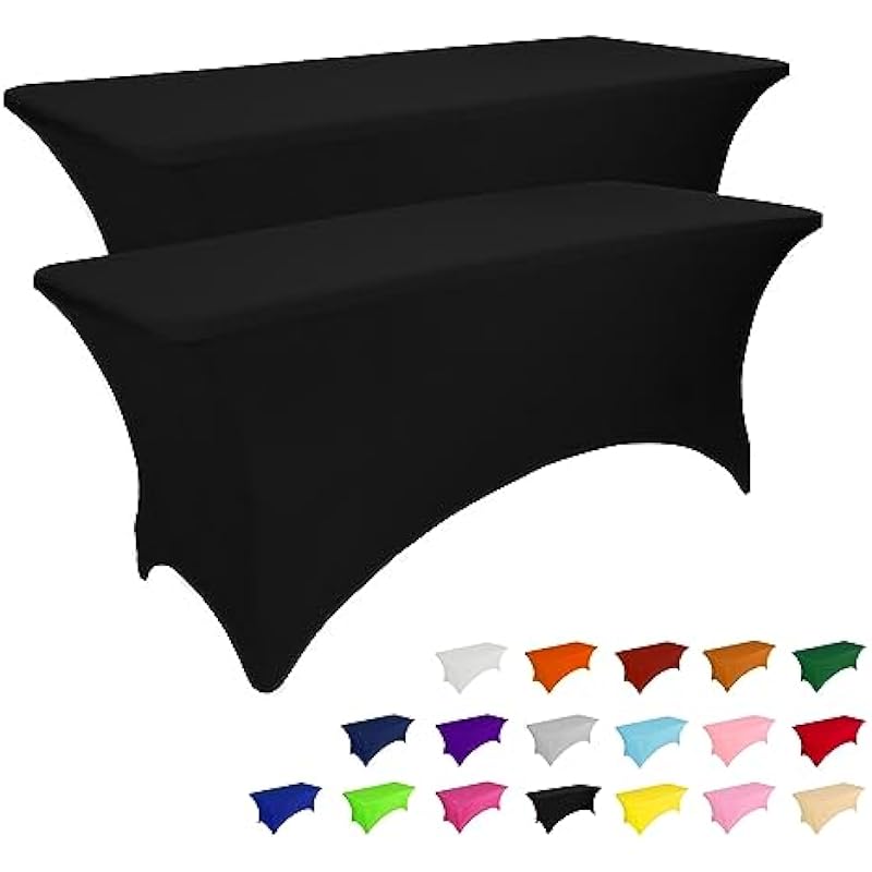 2 Pack 6FT Table Cloth for Rectangular Fitted Events Stretch Black Table Covers Washable Table Cover Spandex Tablecloth Table Protector for Party, Wedding, Cocktail, Banquet, Festival