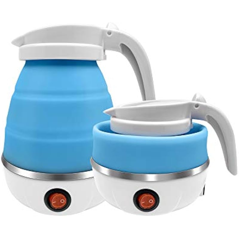 Travel Portable Foldable Electric Kettle, 0.6L Small Collapsible Hot Water Boiler For Coffee Tea (Blue)