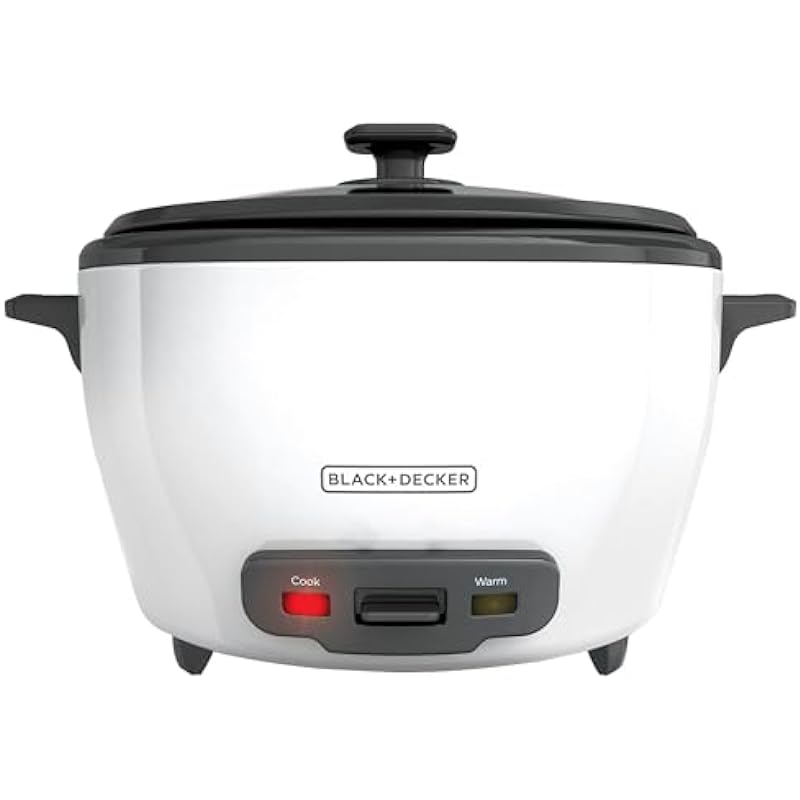 BLACK+DECKER Rice Cooker 6-Cup (Cooked) with Steaming Basket, Removable Non-Stick Bowl, White