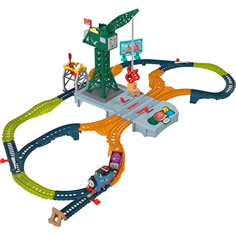 Thomas & Friends Motorized Train Set, Talking Cranky Delivery Set, Talking Crane & Battery Powered Toy Train with Songs & Sounds Medium