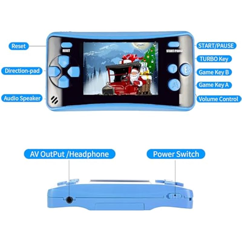 Retro Handheld Game Console for Kids, Built-in 182 Classic Games Arcade Entertainment Gaming System, 2.5″ LCD Portable TV-Out Video Game Player for Boys Girls (Blue)