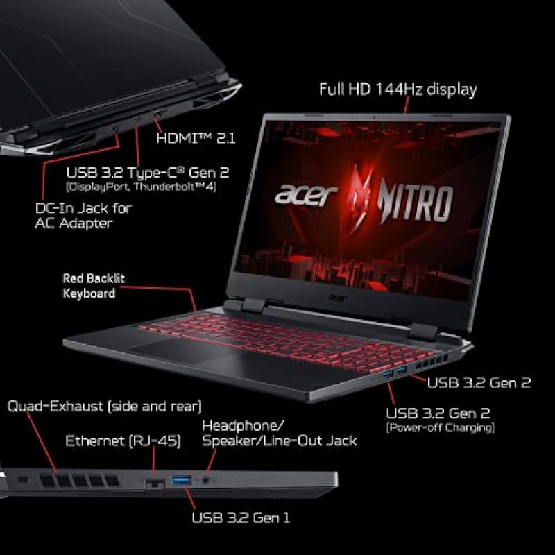 Acer Nitro 5 AN515-58-57Y8 Gaming Laptop | Intel Core i5-12500H | NVIDIA GeForce RTX 3050 Ti Laptop GPU | 15.6″ FHD 144Hz IPS Display | 16GB DDR4 | 512GB Gen 4 SSD | Killer Wi-Fi 6 | Backlit Keyboard
