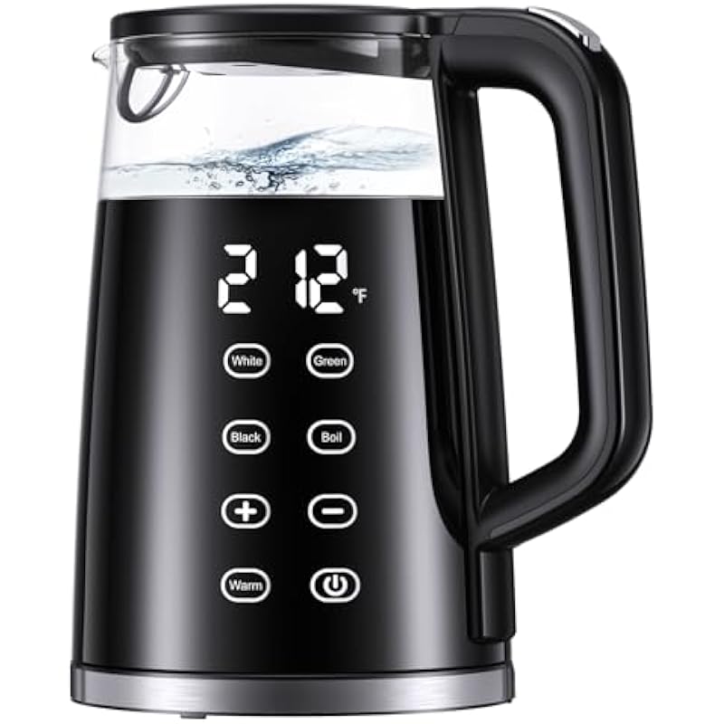Veken Electric Tea Kettle, BPA Free, 1.7 Liter/ 1500W Hot Water Boiler Heater Pot, Digital Display Temperature Control, Keep Warmer, Automatic Shut Off, Boil Dry Protection, Glass Boiling Teapot