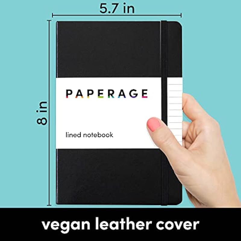 PAPERAGE Lined Journal Notebook, (Black), 160 Pages, Medium 5.7 inches x 8 inches – 100 GSM Thick Paper, Hardcover