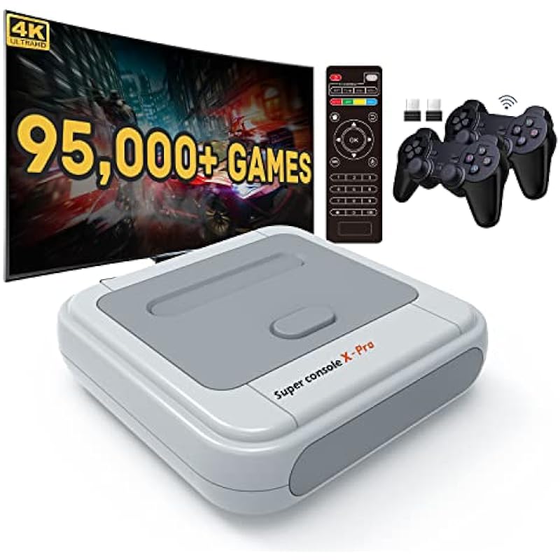 Kinhank Retro Game Console 128GB, Super Console X PRO Built-in 95,000+ Games, Video Game Console Systems for 4K TV HD/AV Output, Dual Systems (128G)