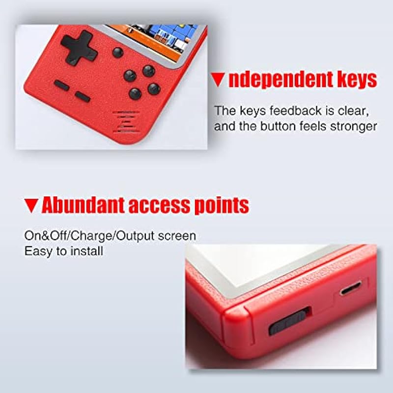 Krevi Handheld Game Console-Game Boy Retro Handheld Game Console,3.0” Color Display Video Game Console with 400 Classic Games and Gamepad,Support TV Connection & Two Players(red)