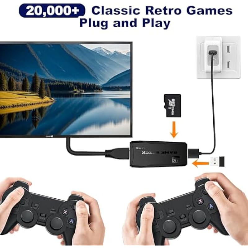Wireless Retro Game Console,Wireless Retro Play Game Stick,Plug & Play Video TV Game Stick with 18000+Games Built-in, 64G,9 Emulators,4K HDMI Nostalgia Stick Game for TV,Dual 2.4G Wireless Controllers